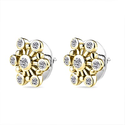 Moissanite Snowflake Stud Earrings in Vermeil Yellow Gold Over Sterling Silver 0.90 ctw