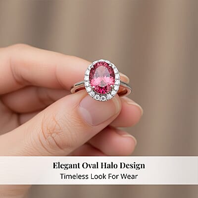 Rhapsody 950 Platinum AAAA Ouro Fino Rubellite and E-F VS2 Diamond Halo Ring (Size 10.0) 6 Grams 2.35 ctw