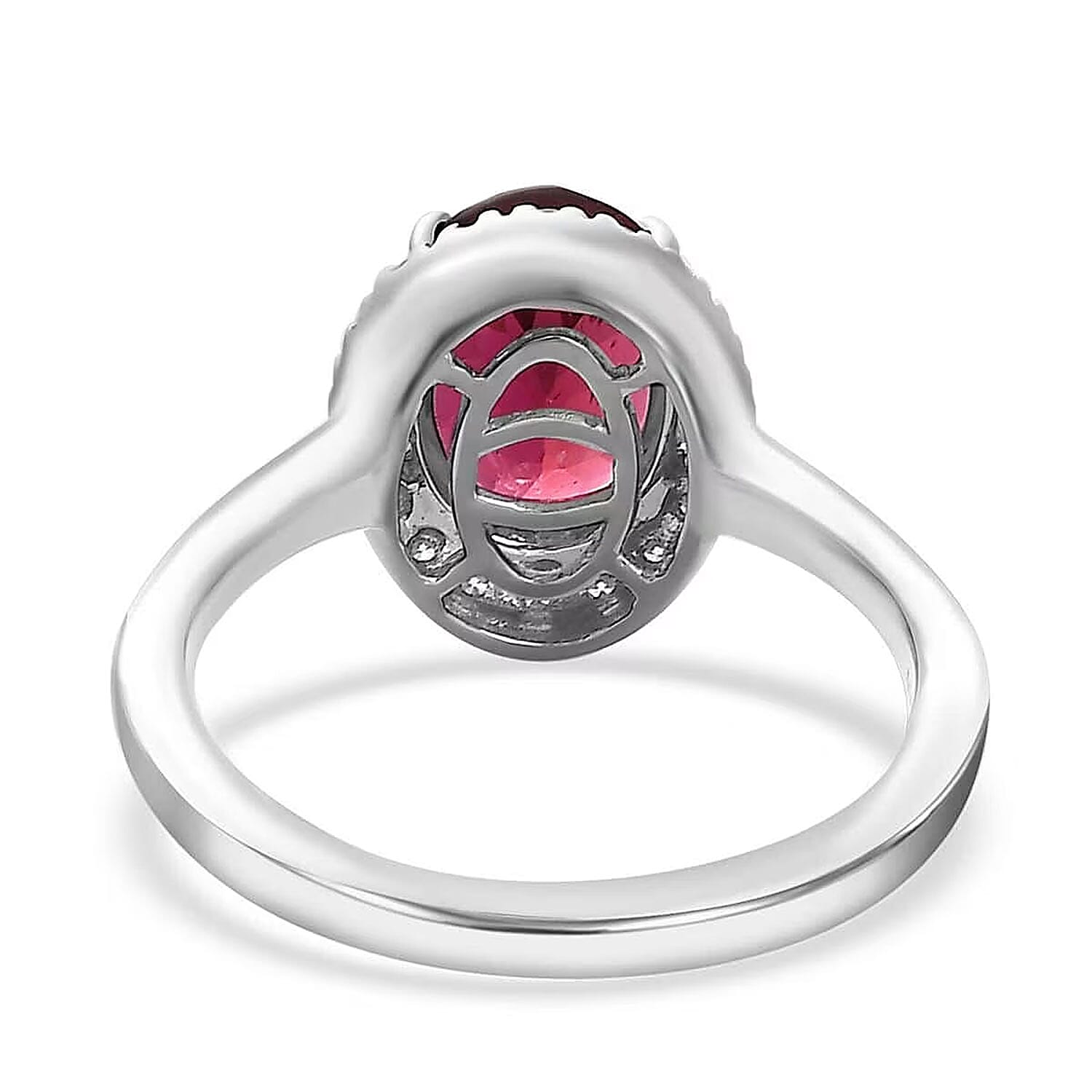 Rhapsody 950 Platinum AAAA Ouro Fino Rubellite and E-F VS2 Diamond Halo Ring (Size 10.0) 6 Grams 2.35 ctw