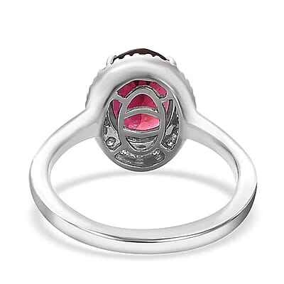 Rhapsody 950 Platinum AAAA Ouro Fino Rubellite and E-F VS2 Diamond Halo Ring (Size 10.0) 6 Grams 2.35 ctw