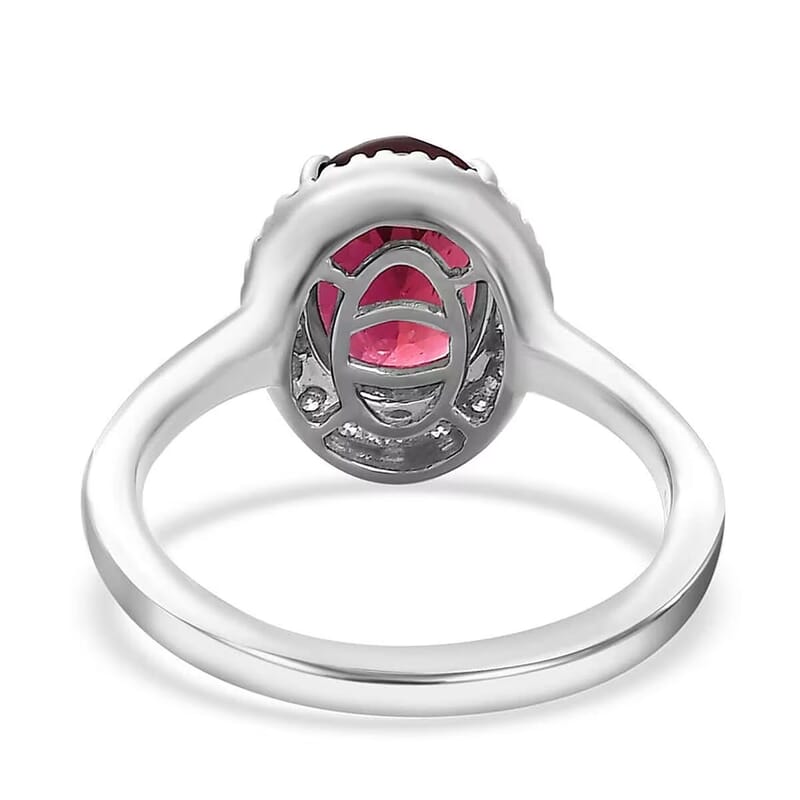 Rhapsody 950 Platinum AAAA Ouro Fino Rubellite and E-F VS2 Diamond Halo Ring (Size 10.0) 6 Grams 2.35 ctw