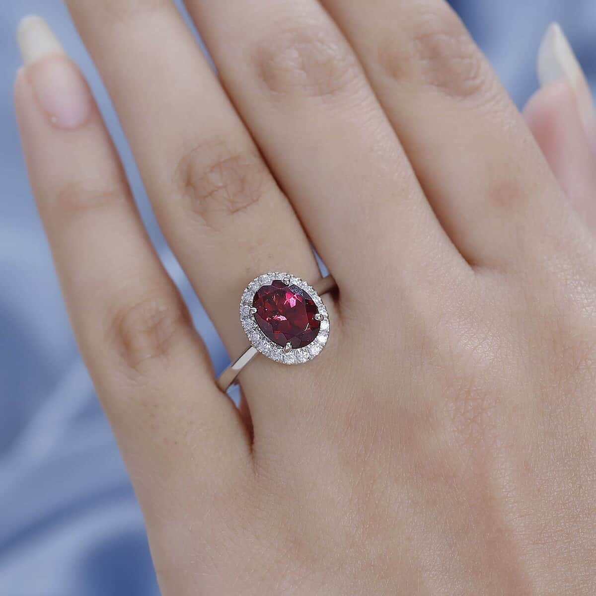 Rhapsody 950 Platinum AAAA Ouro Fino Rubellite and E-F VS2 Diamond Halo Ring (Size 7.0) 6 Grams 2.35 ctw image number 2