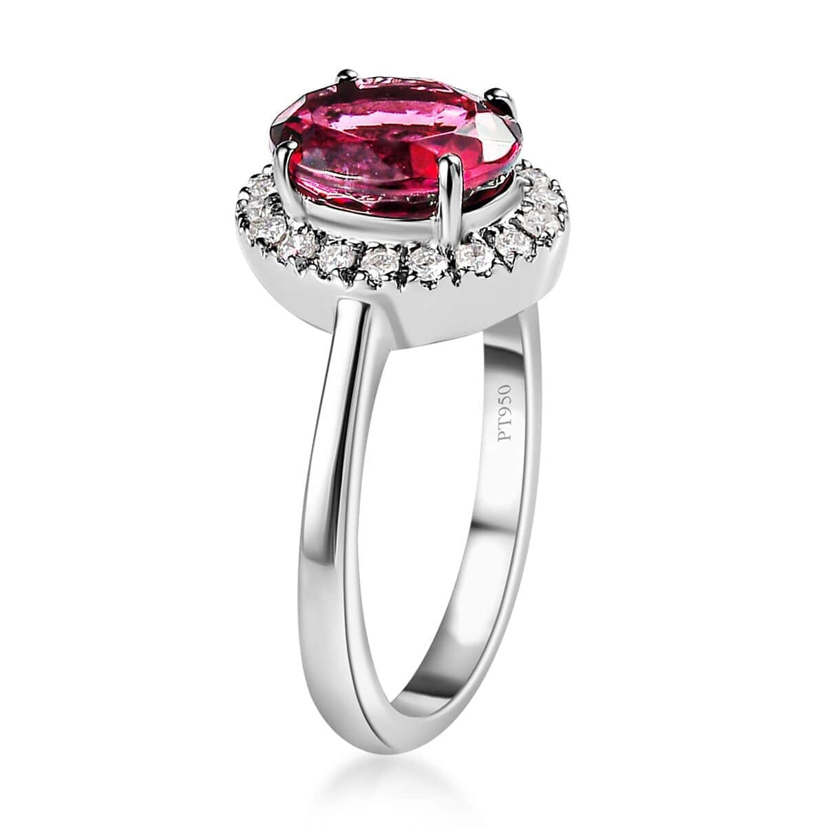 Rhapsody 950 Platinum AAAA Ouro Fino Rubellite and E-F VS2 Diamond Halo Ring (Size 7.0) 6 Grams 2.35 ctw image number 3