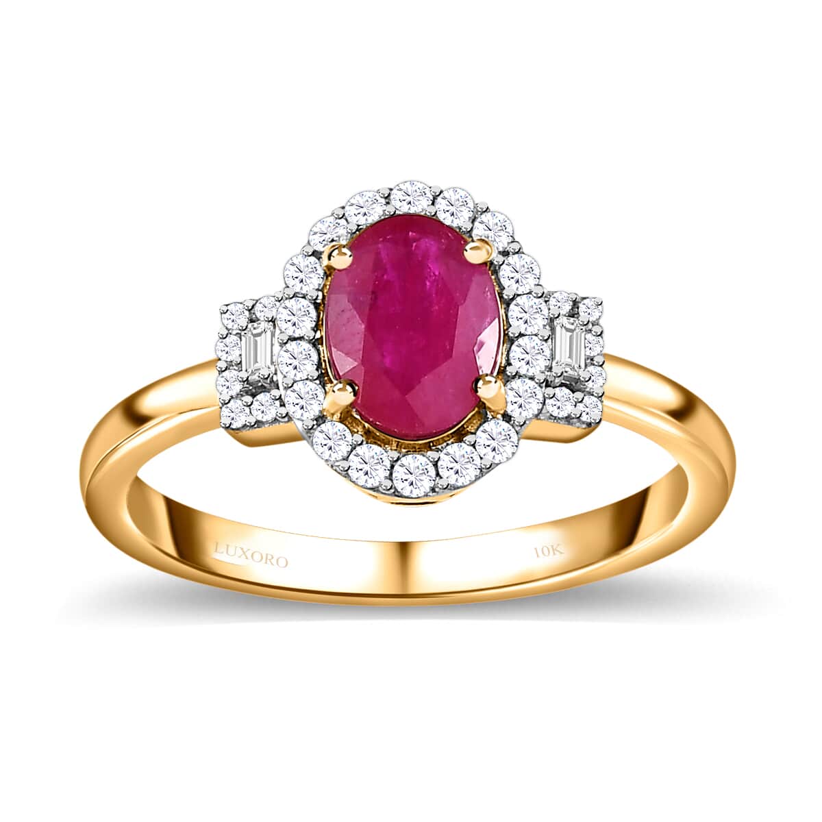 Luxoro 10K Yellow Gold Premium Mozambique Ruby and Moissanite Ring 2.00 ctw (Del. in 7-10 Days image number 0