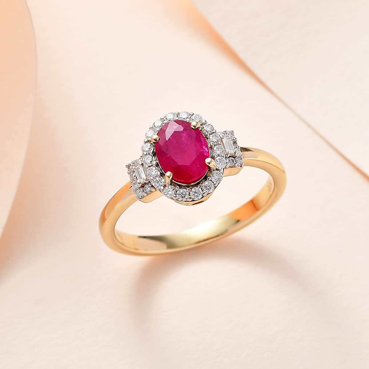 Luxoro 10K Yellow Gold Premium Mozambique Ruby and Moissanite Ring 2.00 ctw (Del. in 7-10 Days image number 1