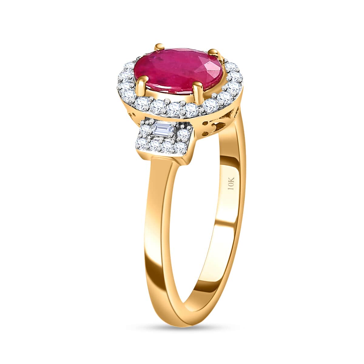 Luxoro 10K Yellow Gold Premium Mozambique Ruby and Moissanite Ring 2.00 ctw (Del. in 7-10 Days image number 3