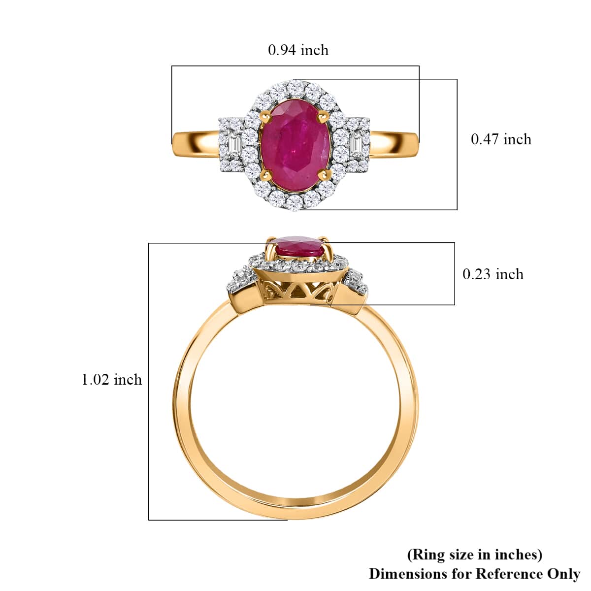 Luxoro 10K Yellow Gold Premium Mozambique Ruby and Moissanite Ring 2.00 ctw (Del. in 7-10 Days image number 5