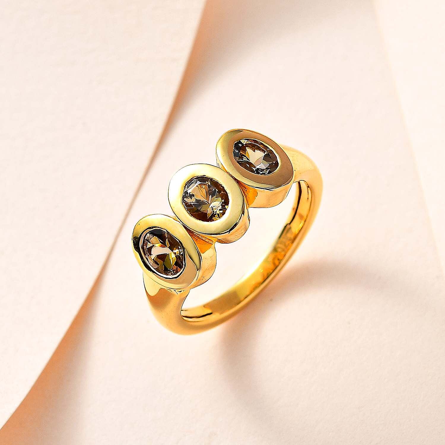 Natural Golden Tanzanite 0.96 ctw Ring in 18K Vermeil Yellow Gold Over Sterling Silver (Size 5.5)