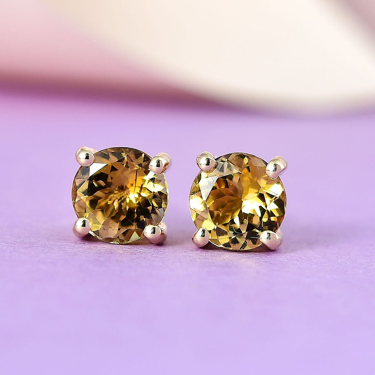 Luxoro 10K Yellow Gold Premium Golden Tanzanite Solitaire Stud Earrings 1.65 ctw image number 1