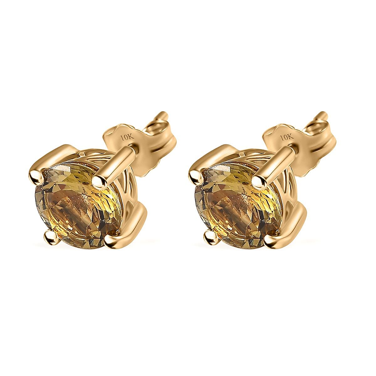 Luxoro 10K Yellow Gold Premium Golden Tanzanite Solitaire Stud Earrings 1.65 ctw image number 3
