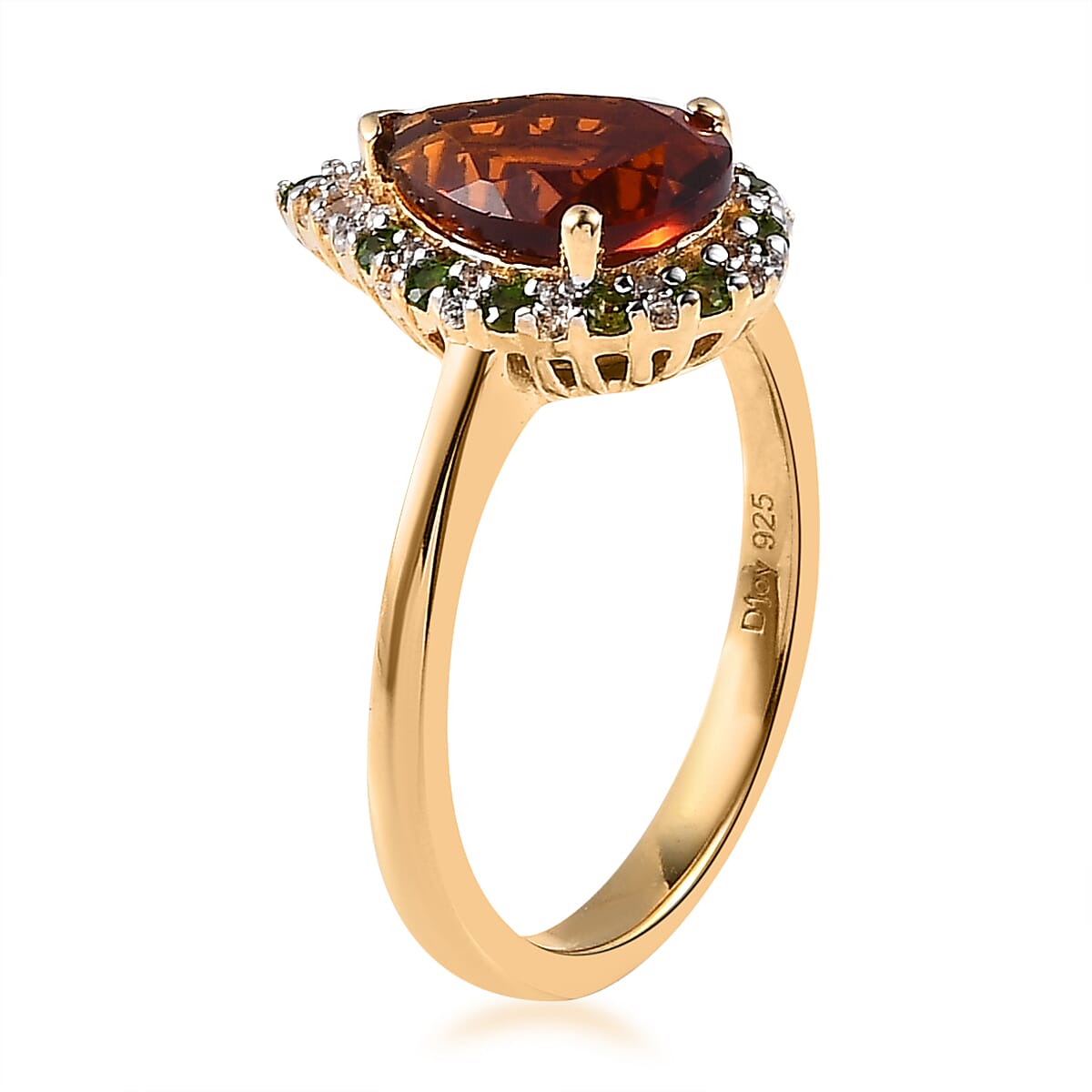 Premium Brazilian Cherry Citrine and Multi Gemstone Halo Ring in Vermeil Yellow Gold Over Sterling Silver (Size 10.0) 2.20 ctw