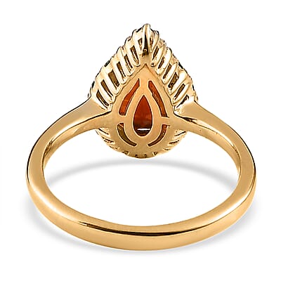 Premium Brazilian Cherry Citrine and Multi Gemstone Halo Ring in Vermeil Yellow Gold Over Sterling Silver (Size 10.0) 2.20 ctw