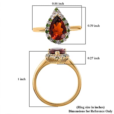 Premium Brazilian Cherry Citrine and Multi Gemstone Halo Ring in Vermeil Yellow Gold Over Sterling Silver (Size 10.0) 2.20 ctw