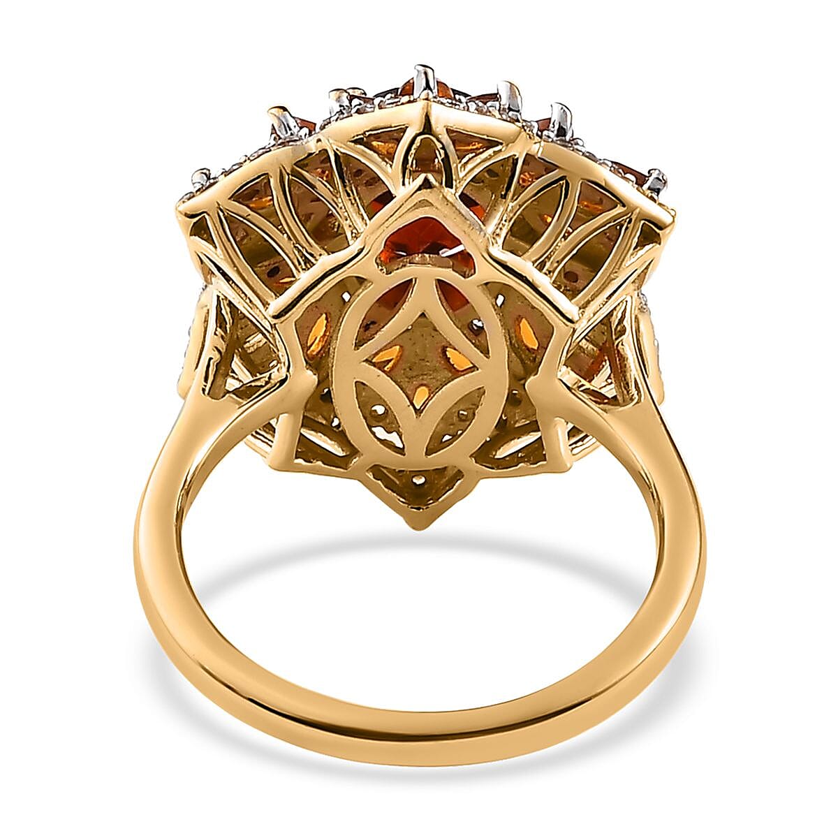 Premium Brazilian Cherry Citrine and Multi Gemstone Floral Ring in Vermeil Yellow Gold Over Sterling Silver (Size 10.0) 3.90 ctw