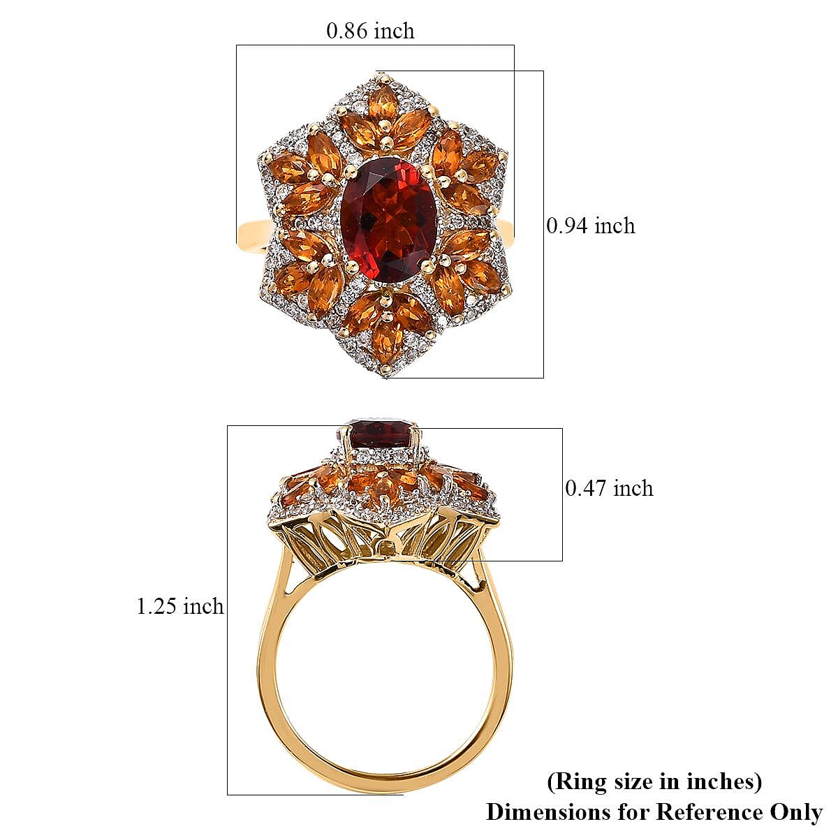 Premium Brazilian Cherry Citrine and Multi Gemstone Floral Ring in Vermeil Yellow Gold Over Sterling Silver (Size 10.0) 3.90 ctw