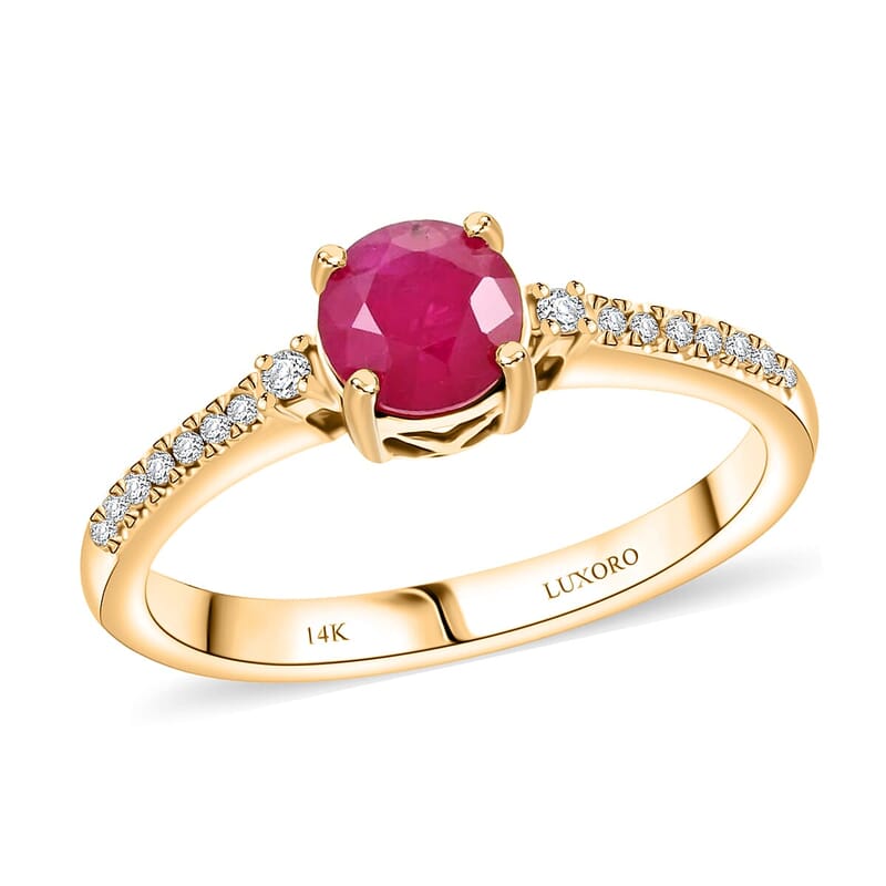 Certified & Appraised Luxoro AAA Montepuez Ruby and I2 Diamond 1.20 ctw Ring  in 14K Yellow Gold (Size 10.0)