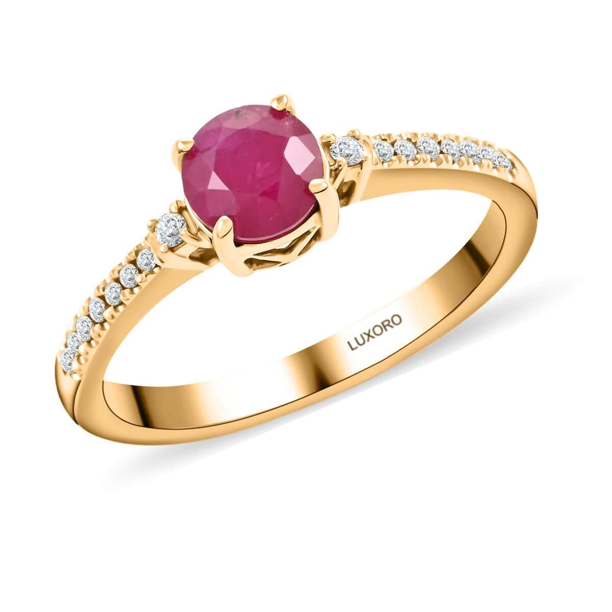 Certified & Appraised Luxoro 14K Yellow Gold AAA Montepuez Ruby and I2 Diamond Ring (Size 10.0) 1.20 ctw image number 0