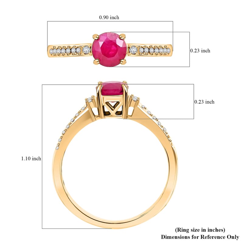 Certified & Appraised Luxoro AAA Montepuez Ruby and I2 Diamond 1.20 ctw Ring  in 14K Yellow Gold (Size 10.0)