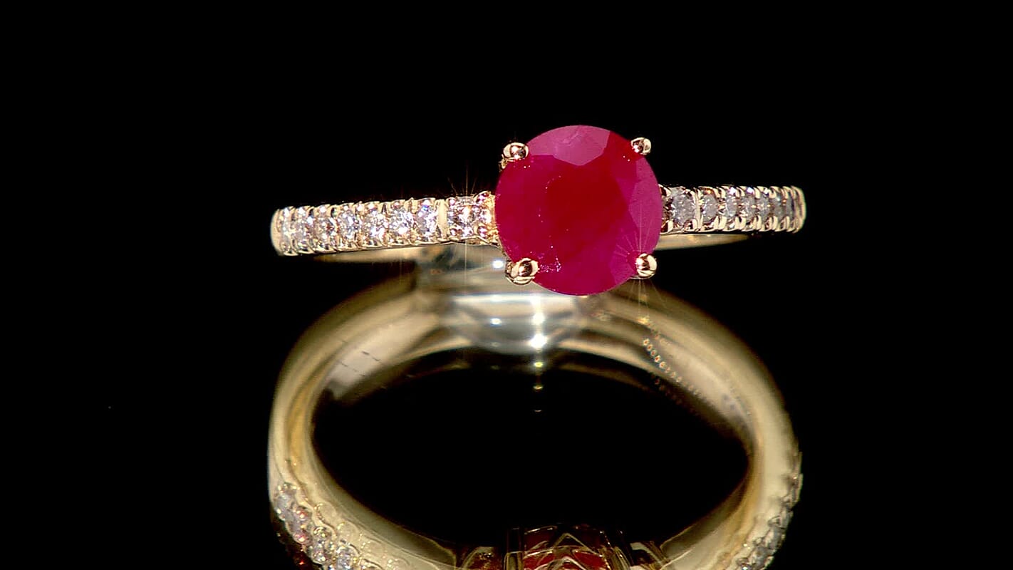 Certified & Appraised Luxoro 14K Yellow Gold AAA Montepuez Ruby and I2 Diamond Ring (Del. in 7-10 Days) 1.20 ctw