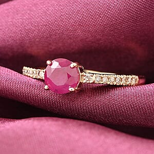 Certified & Appraised Luxoro AAA Montepuez Ruby and I2 Diamond 1.20 ctw Ring  in 14K Yellow Gold (Size 7.0)