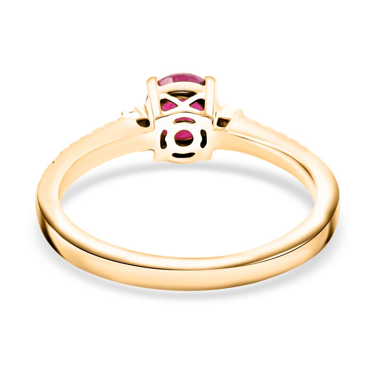 Certified & Appraised Luxoro AAA Montepuez Ruby and I2 Diamond 1.20 ctw Ring  in 14K Yellow Gold (Size 8.0) image number 4