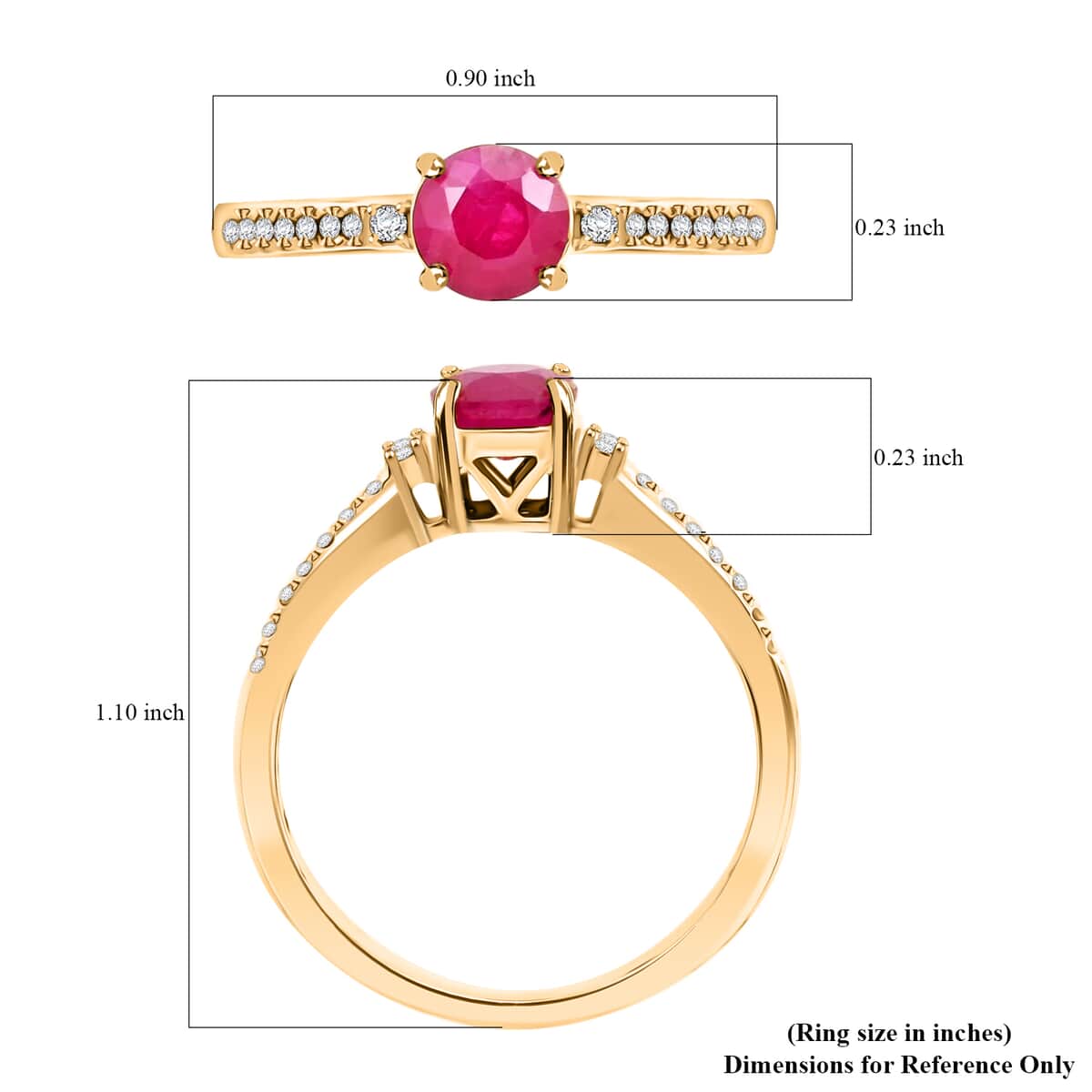 Certified & Appraised Luxoro AAA Montepuez Ruby and I2 Diamond 1.20 ctw Ring  in 14K Yellow Gold (Size 8.0) image number 5