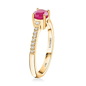 Certified & Appraised Luxoro AAA Montepuez Ruby and I2 Diamond 1.20 ctw Ring  in 14K Yellow Gold (Size 9.0) (Del. in 10-15 Days) 
