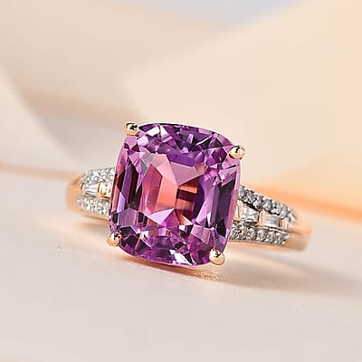 Luxoro 14K Rose Gold AAAA Patroke Kunzite and G-H I2 Diamond Ring (Size 6.0) 4.60 Grams 4.75 ctw