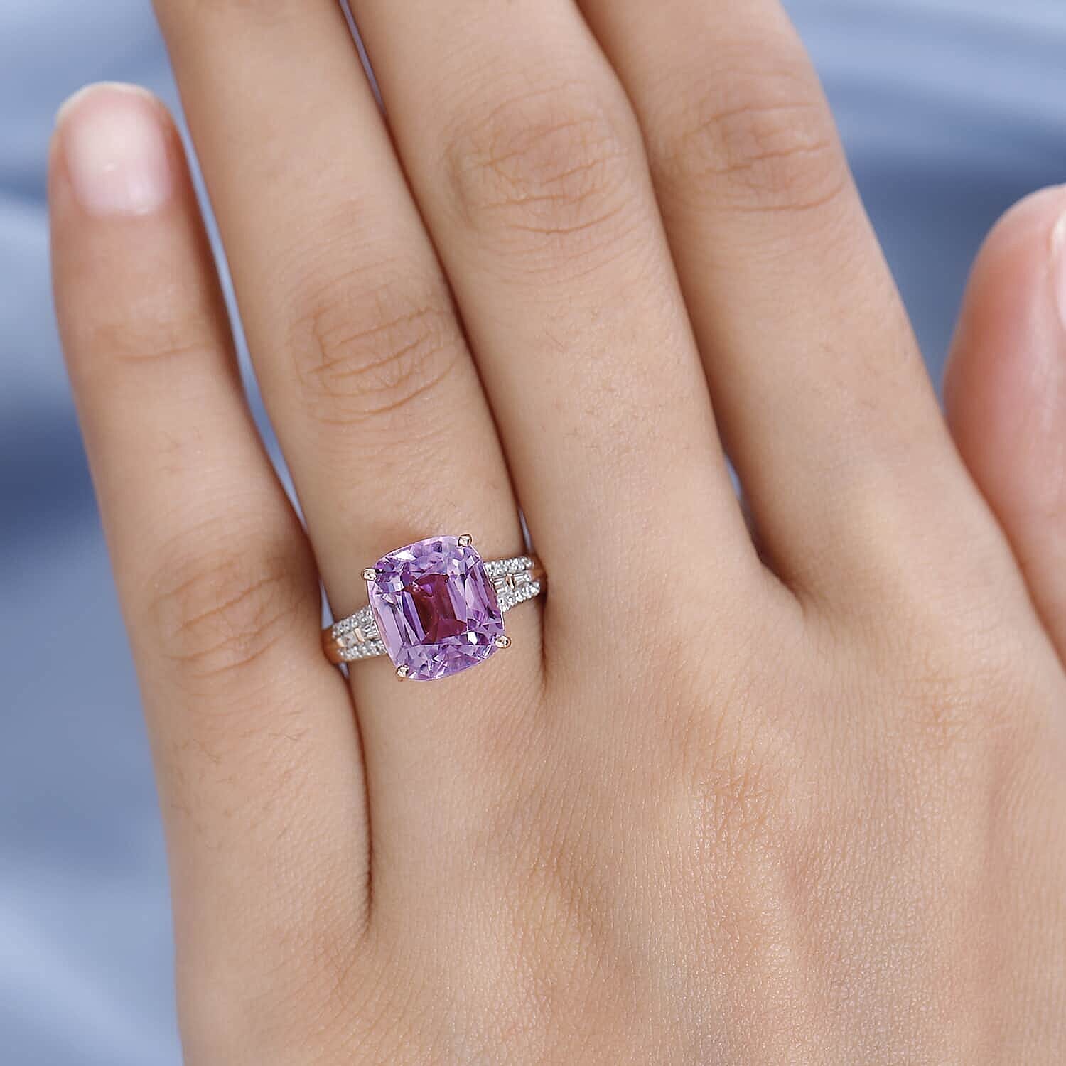 Luxoro 14K Rose Gold AAAA Patroke Kunzite and G-H I2 Diamond Ring (Size 6.0) 4.60 Grams 4.75 ctw