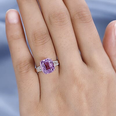 Luxoro 14K Rose Gold AAAA Patroke Kunzite and G-H I2 Diamond Ring (Size 6.0) 4.60 Grams 4.75 ctw