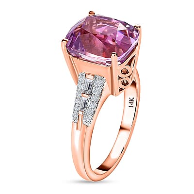 Luxoro 14K Rose Gold AAAA Patroke Kunzite and G-H I2 Diamond Ring (Size 6.0) 4.60 Grams 4.75 ctw