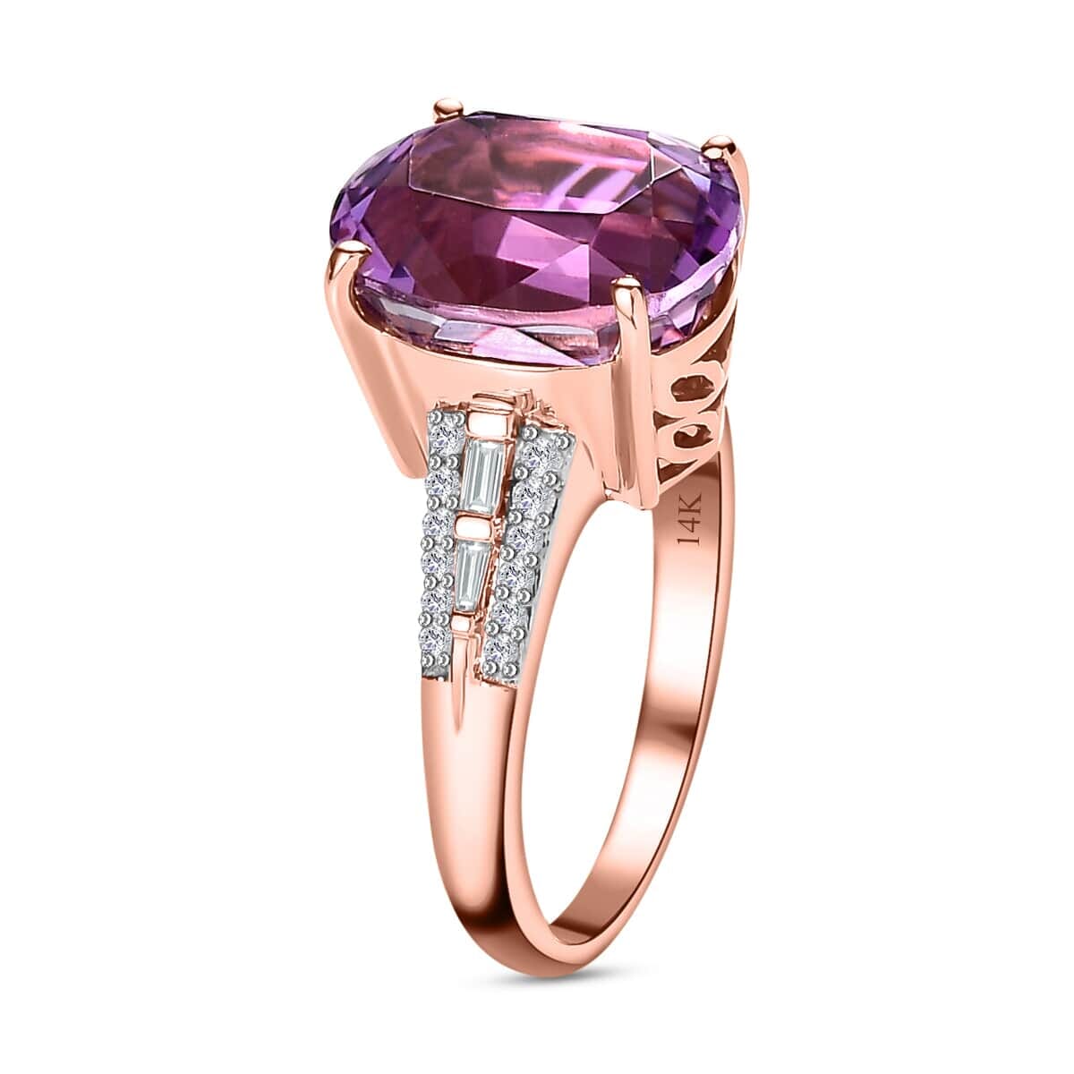Luxoro 14K Rose Gold AAAA Patroke Kunzite and G-H I2 Diamond Ring 4.60 Grams 6.50 ctw image number 3