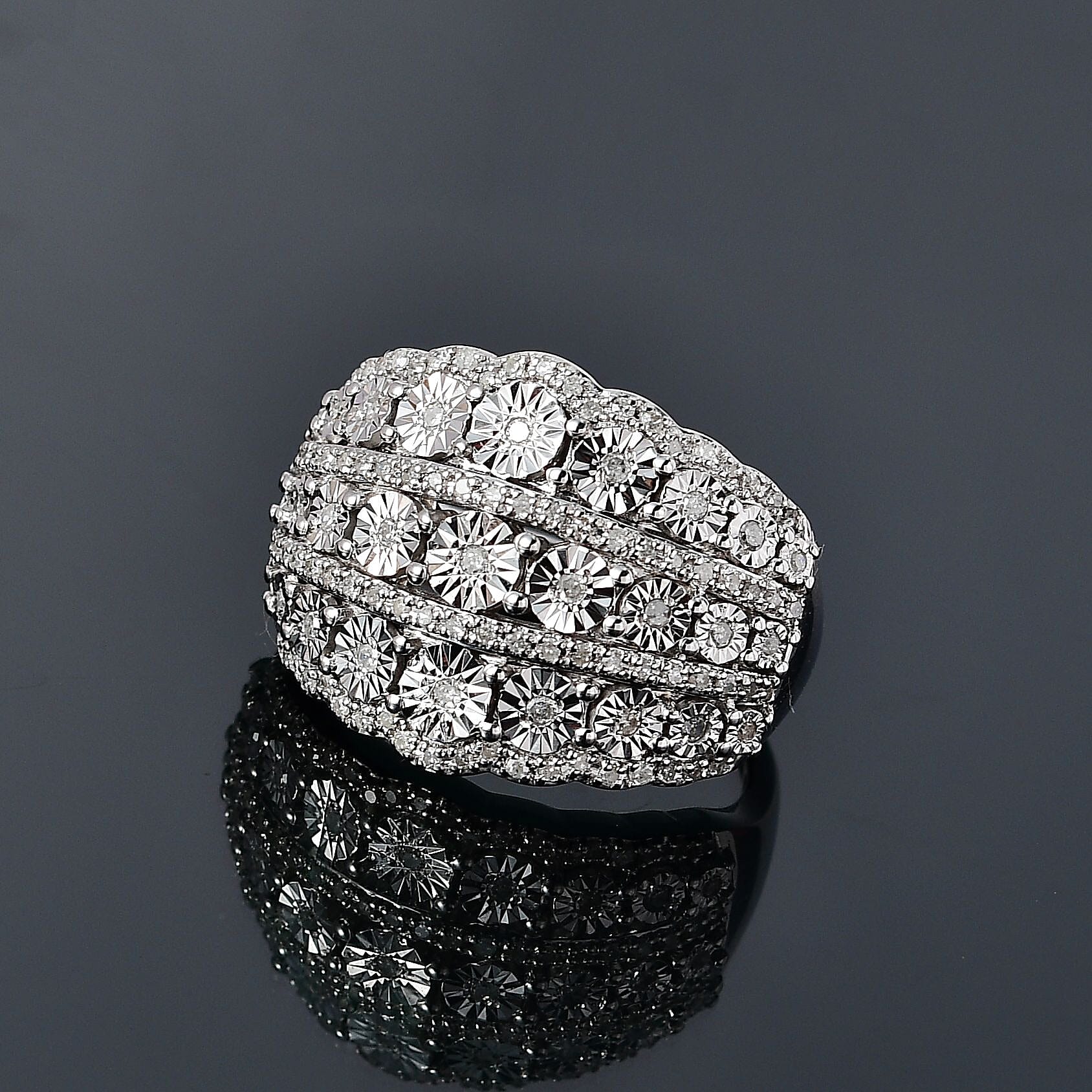 Diamond Illusion Ring in Platinum Over Sterling Silver (Size 10.0) 0.50 ctw