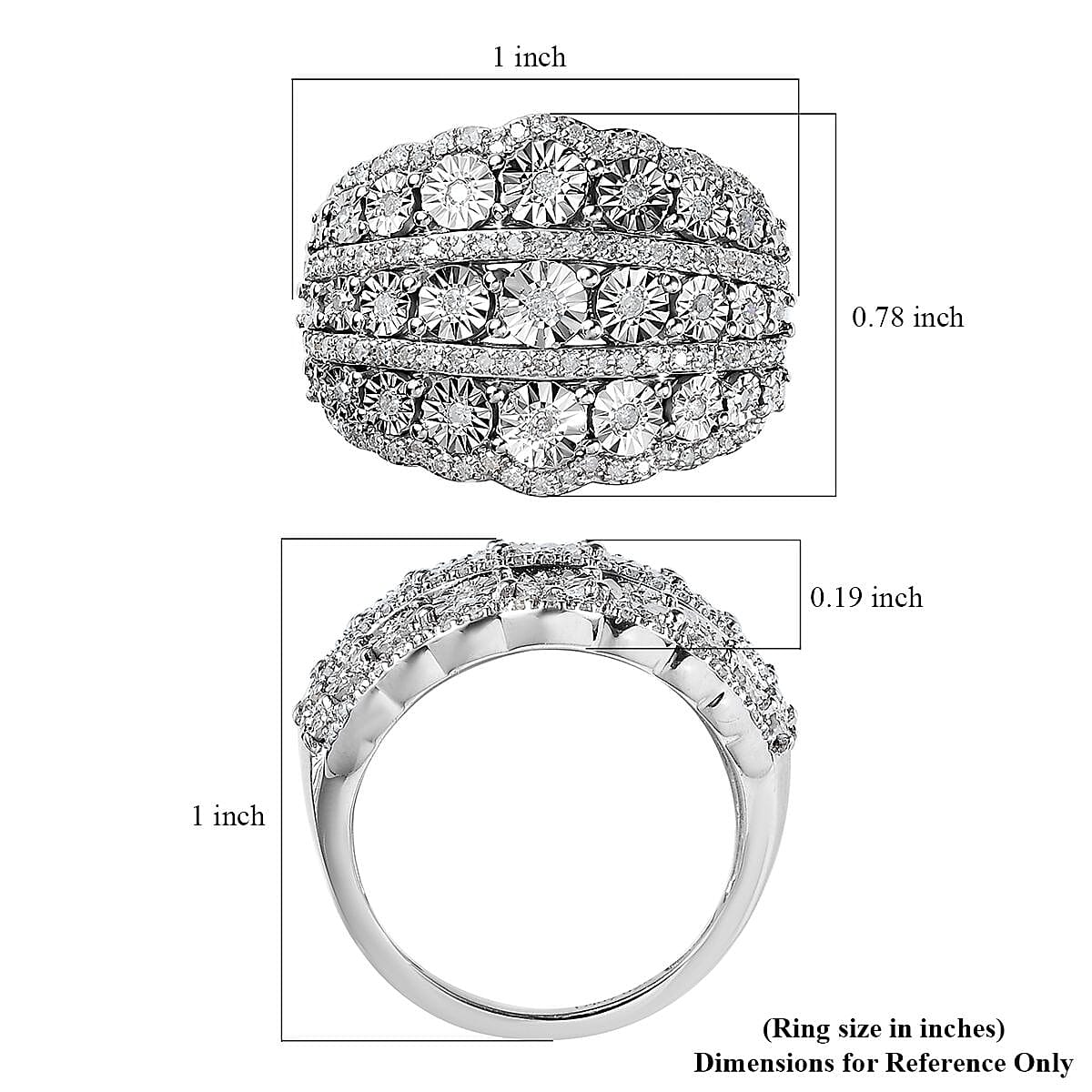 Diamond Illusion Ring in Platinum Over Sterling Silver (Size 10.0) 0.50 ctw