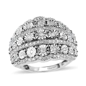 Diamond Illusion Ring in Platinum Over Sterling Silver (Size 5.0) 0.50 ctw