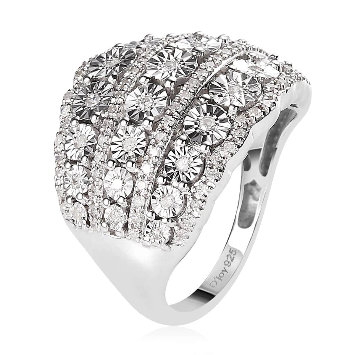 Diamond Illusion Ring in Platinum Over Sterling Silver (Size 5.0) 0.50 ctw image number 3