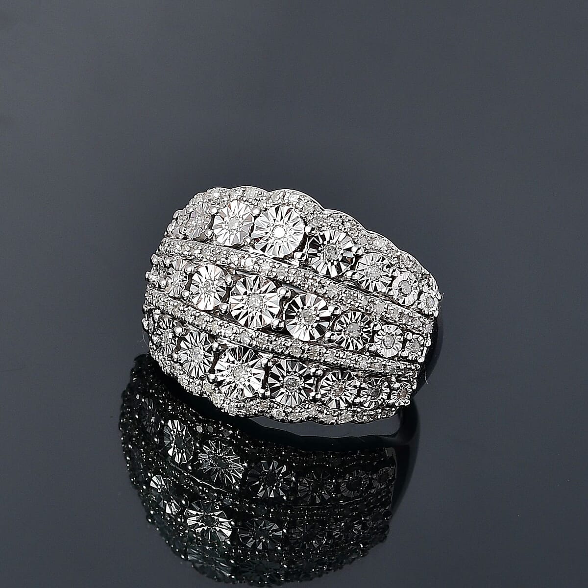 Diamond Illusion Ring in Platinum Over Sterling Silver (Size 7.0) 0.50 ctw image number 1