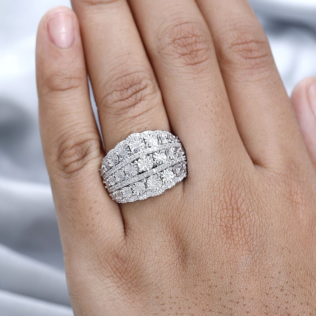 Diamond Illusion Ring in Platinum Over Sterling Silver (Size 7.0) 0.50 ctw image number 2