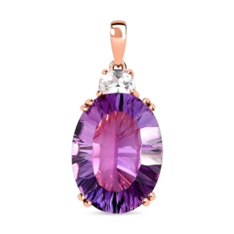 Rose De France Amethyst and White Topaz 19.02 ctw Pendant in Vermeil RG Over Sterling Silver