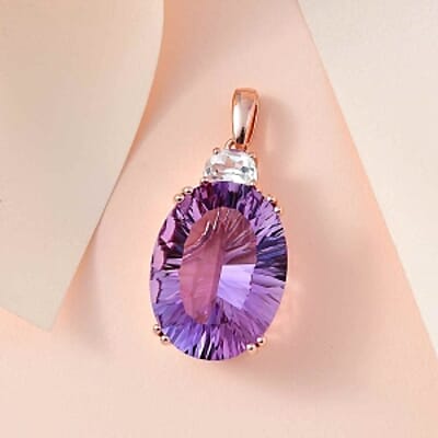 Rose De France Amethyst and White Topaz 19.02 ctw Pendant in Vermeil RG Over Sterling Silver