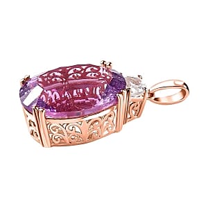 Rose De France Amethyst and White Topaz 19.02 ctw Pendant in Vermeil RG Over Sterling Silver