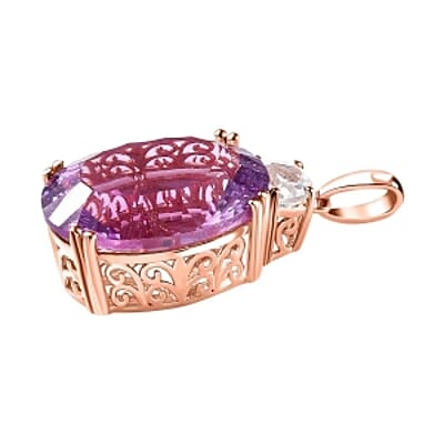 Rose De France Amethyst and White Topaz 19.02 ctw Pendant in Vermeil RG Over Sterling Silver