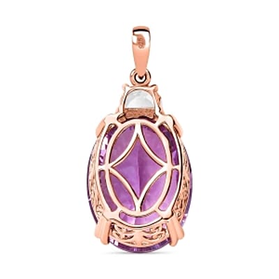 Rose De France Amethyst and White Topaz 19.02 ctw Pendant in Vermeil RG Over Sterling Silver