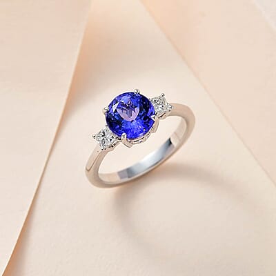 Luxoro 14K White Gold Premium Tanzanite and G-H I3 Diamond Ring (Size 7.0) 2.50 ctw