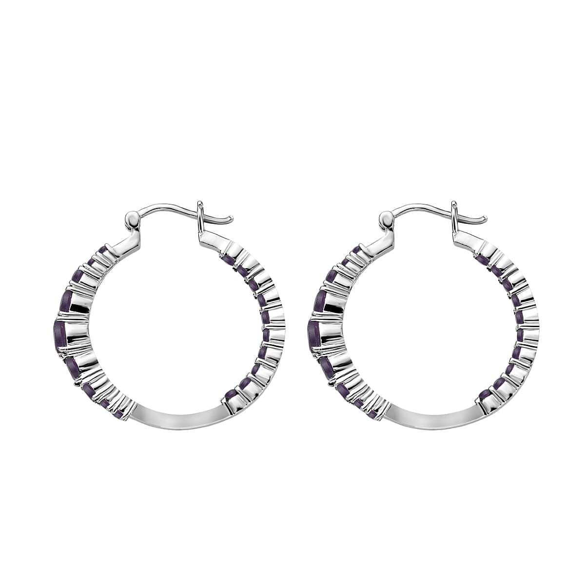 African Amethyst Half Hoop 3.28 ctw Earrings in Stainless Steel