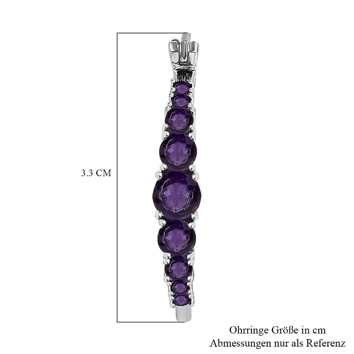 African Amethyst Half Hoop 3.28 ctw Earrings in Stainless Steel