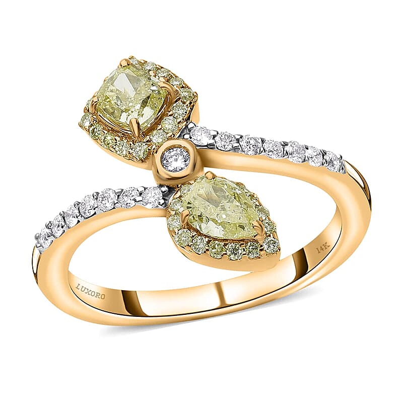  Luxoro 14K Yellow Gold I1-I2 Natural Yellow and White Diamond Bypass Ring (Size 10.0) 1.00 ctw