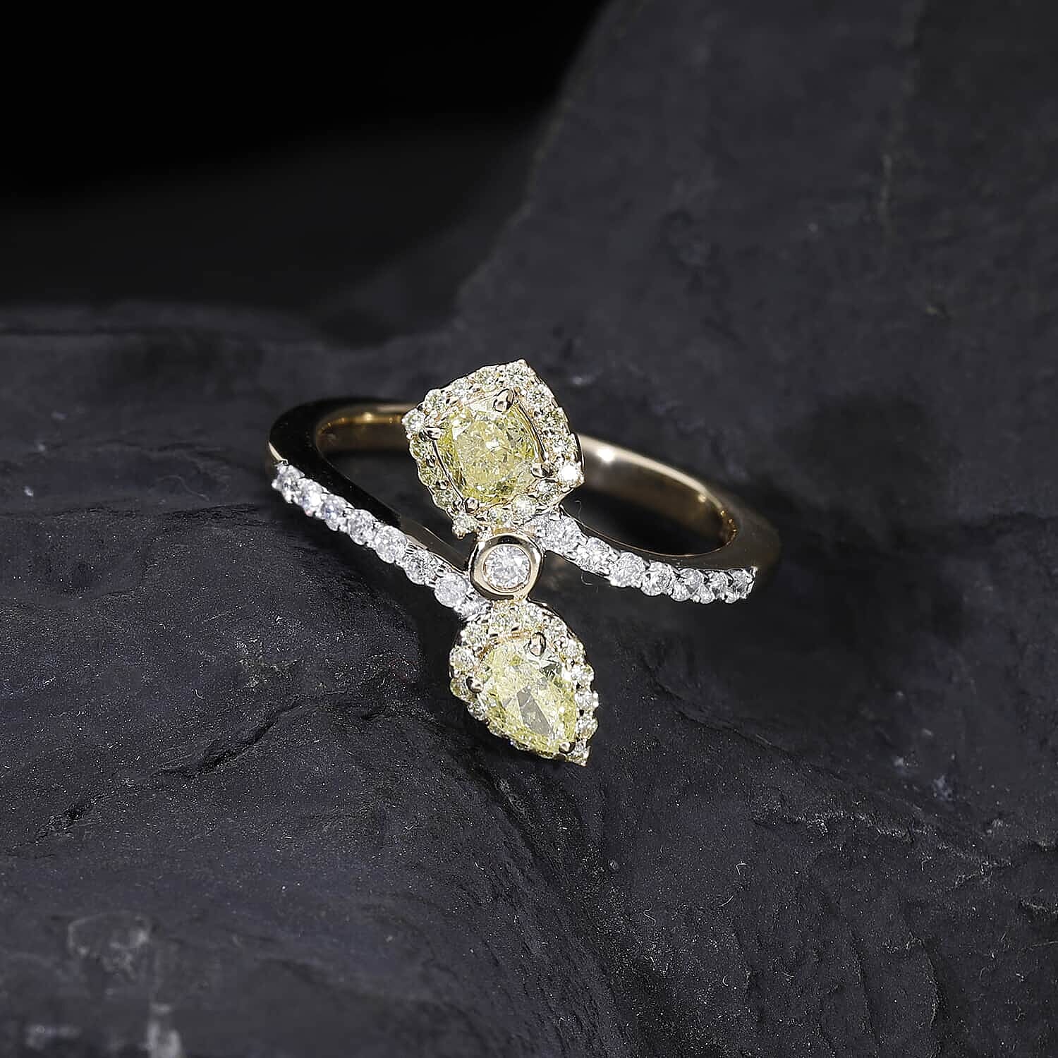  Luxoro 14K Yellow Gold I1-I2 Natural Yellow and White Diamond Bypass Ring (Size 10.0) 1.00 ctw