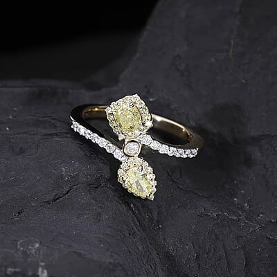  Luxoro 14K Yellow Gold I1-I2 Natural Yellow and White Diamond Bypass Ring (Size 10.0) 1.00 ctw