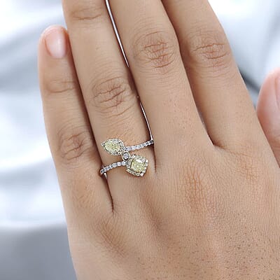  Luxoro 14K Yellow Gold I1-I2 Natural Yellow and White Diamond Bypass Ring (Size 10.0) 1.00 ctw